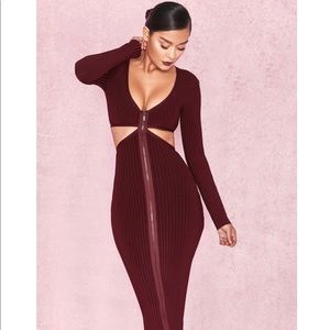 House of CB Long Sleeve Burgundy Bodycon Dress